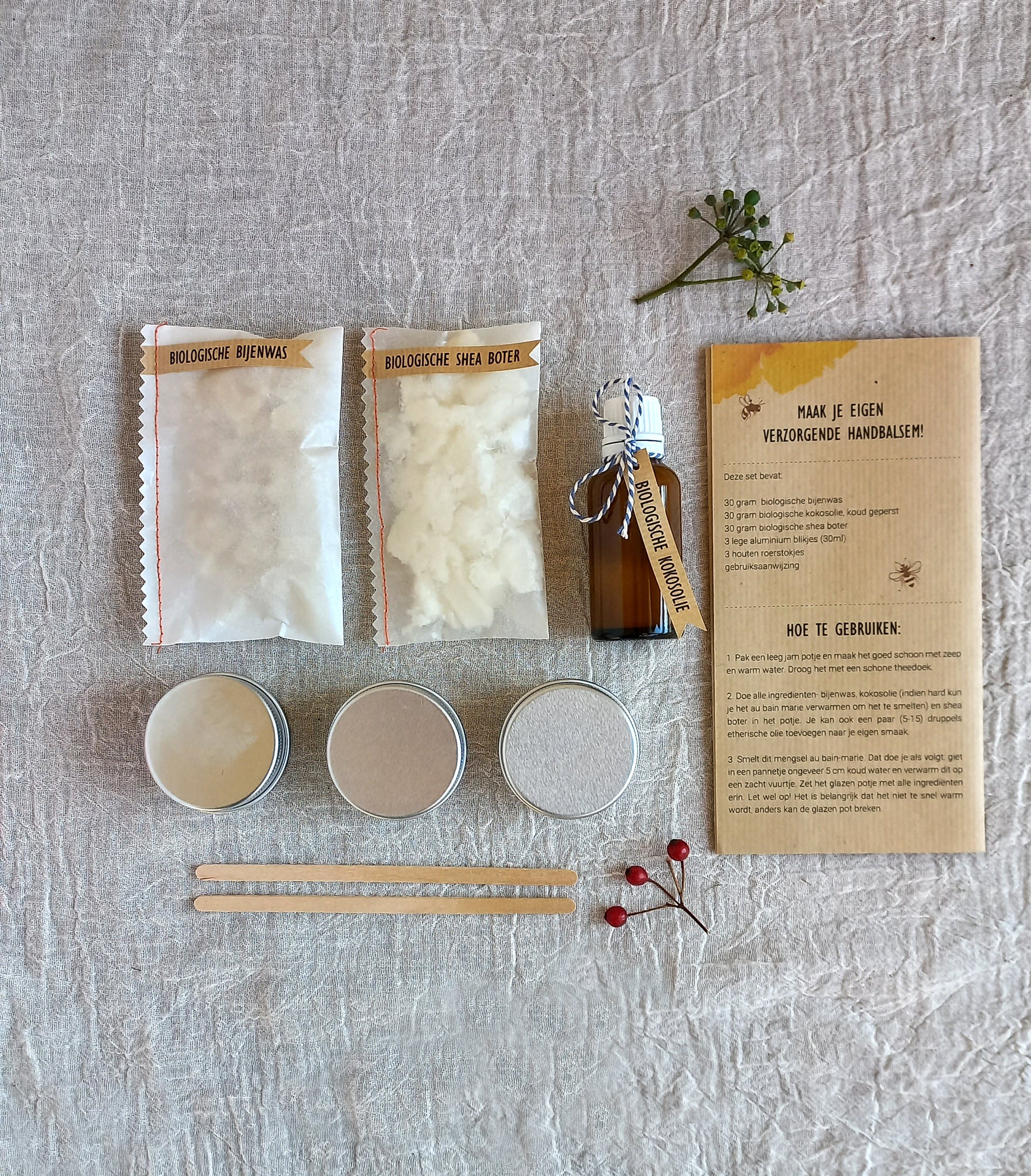 set om makkelijk bioloigische handen balsem maken