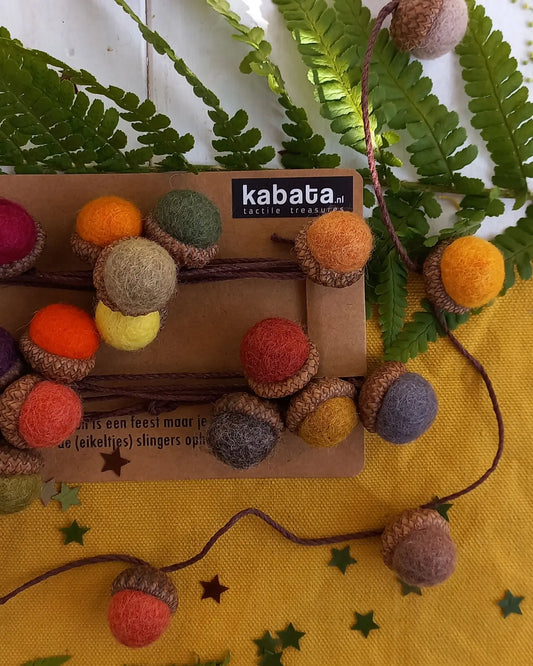 Felted acorn garland in forest colours